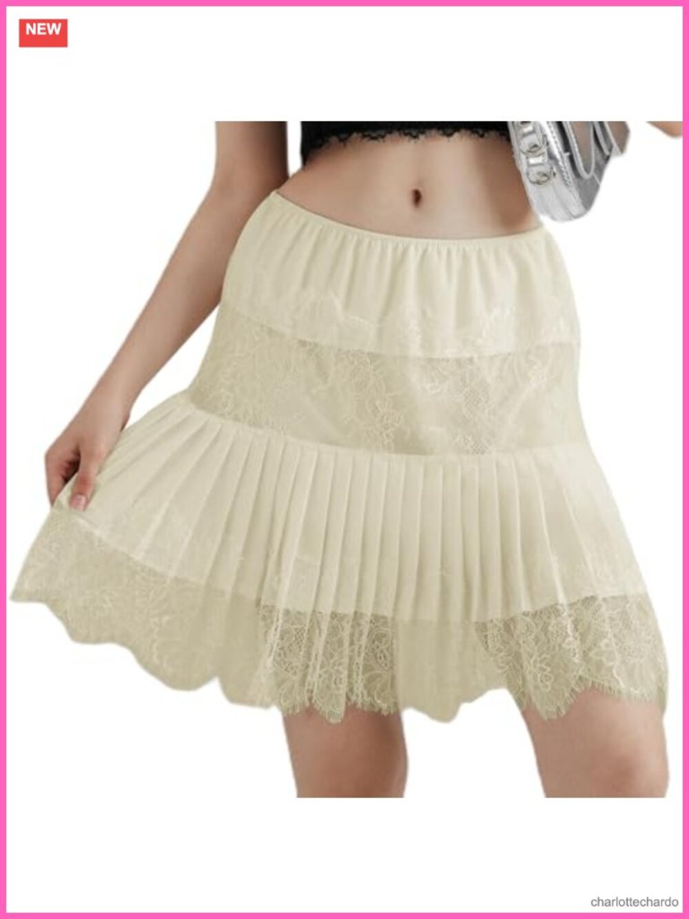 Women's Lace Slip Skirt Y2K Pleated Ruffle Tiered Mini Underskirt - Picture 6 of 6
